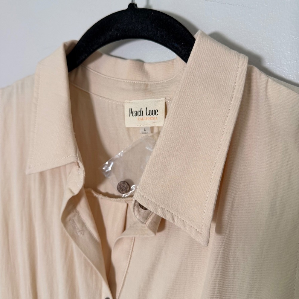 Neutral Summer Button Down Cotton Shirt Dress NEW (SM) Cutouts Sleeveless Cream - Picture 5 of 15